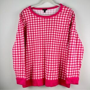 Talbots Pink and White Gingham Crew Neck Sweatshirt 1X Plus Size Preppy Cozy
